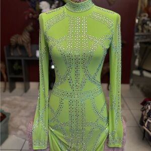 Fashion Nova Lime Green Embellished Dress